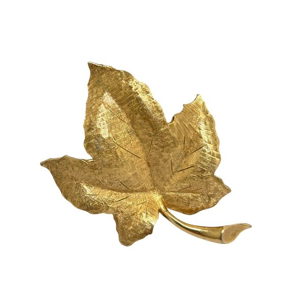 Vintage Gold-Tone Maple Leaf Brooch by Charel Textured Finish - Picture 6 of 15